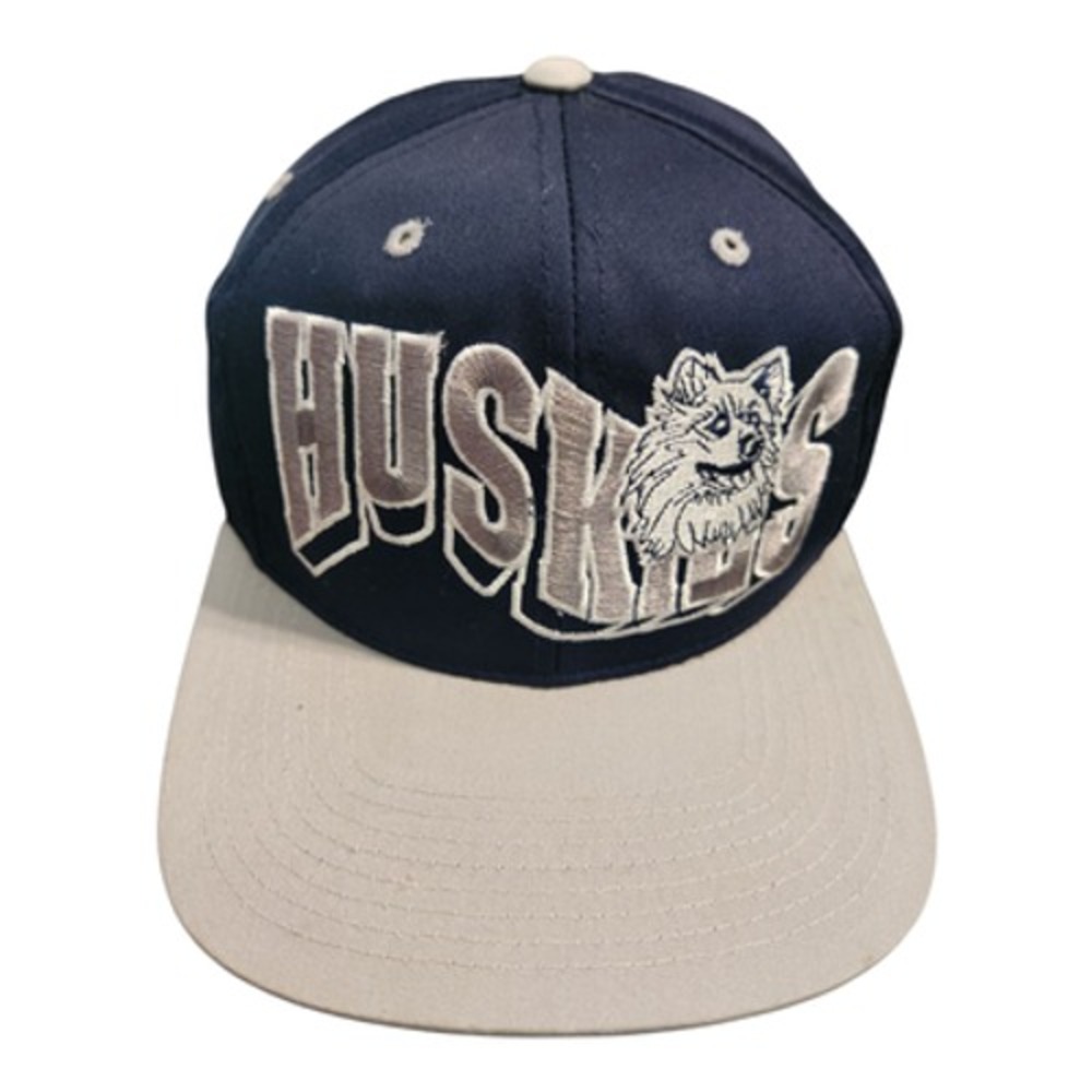 Vintage UConn Huskies G.C.C.‎ Snapback Hat Navy Blue Grey 1994 NCAA Cap Mens